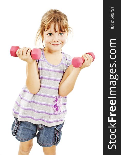 Happy Little Girl  Lifting Dumbbells