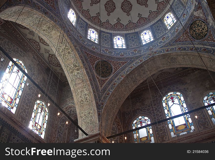 Interior of Blue mosque in Istanbul, Turkey