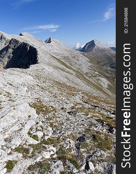 Banski Suhodol, Cutelo 1, Cutelo 2 and Vihren peaks. Autumn in Pirin Mountain, Bulgaria. Banski Suhodol, Cutelo 1, Cutelo 2 and Vihren peaks. Autumn in Pirin Mountain, Bulgaria.