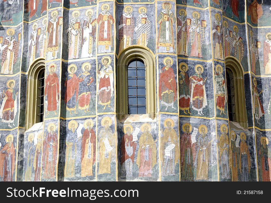 Fresco old monastery painted wall Sucevita romania