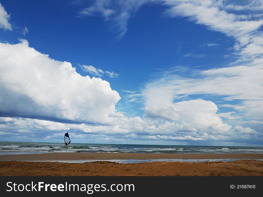 Windsurf on the big bay of Vieste, Puglia, Italy