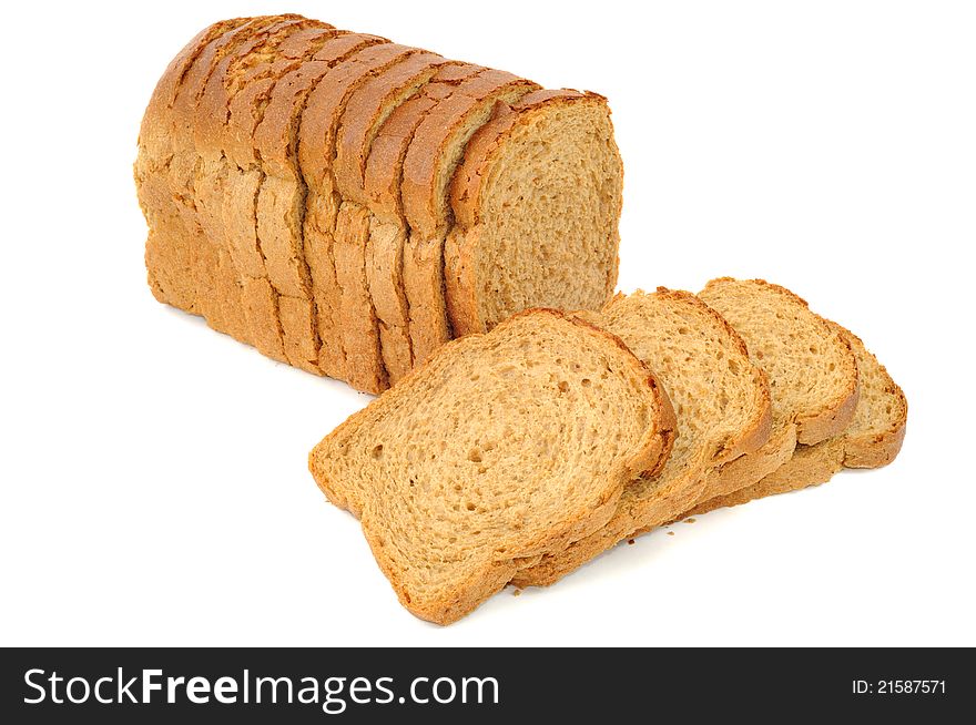 Fresh brouwn bread  on a white background