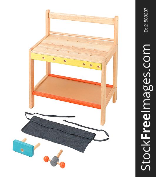 Wooden toy workstation table for children for woodworks learning