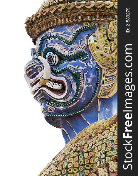 Antique Thai blue face giant at wat pra kaew