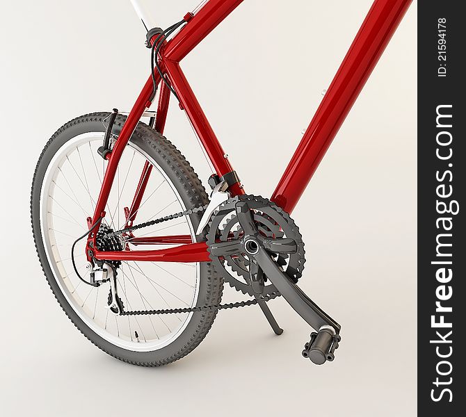 3d red bicycle.  on light background