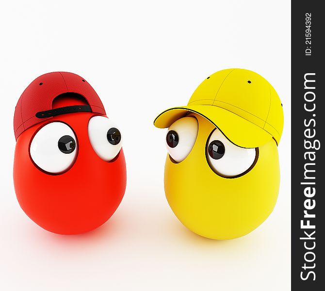 Funny eggs in cap as a cartoon