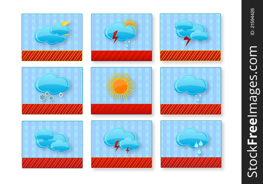 Weather cloud textured symbols set blue color