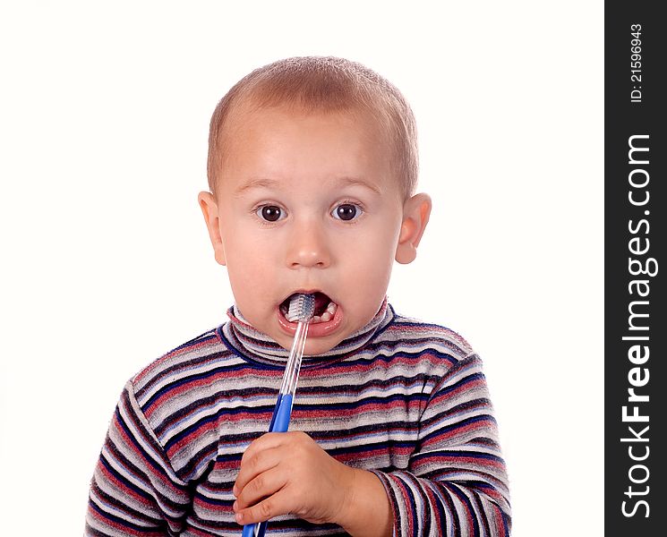 Boy Brushing His Teeth After Bath