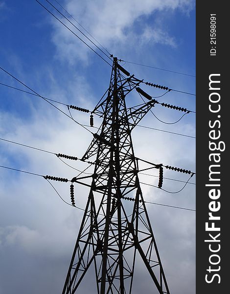 Electric wire on blue sky background. Electric wire on blue sky background