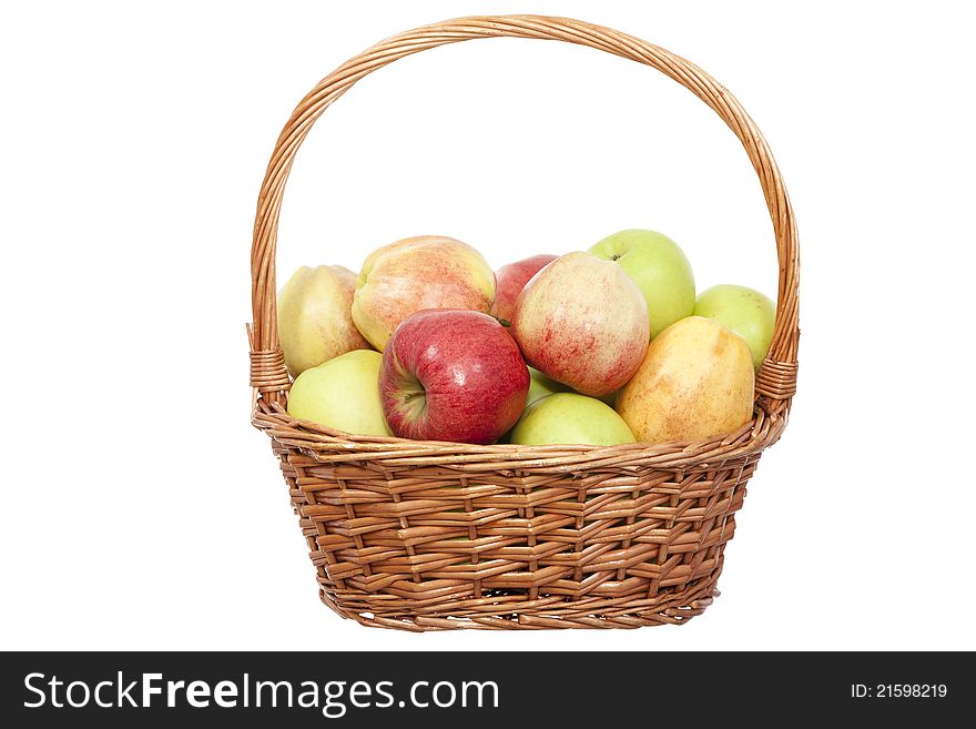 Red apples in basket on white background