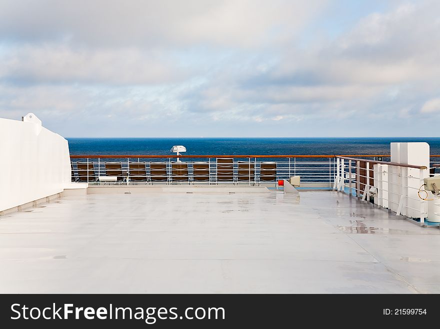 Stern of cruise liner in sea at summer morning