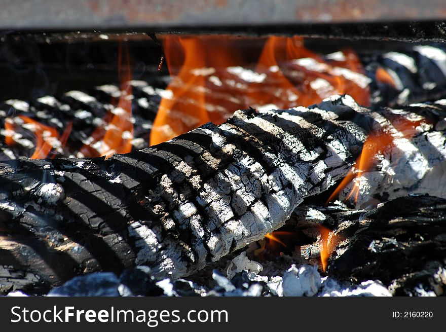 A burning embers close up