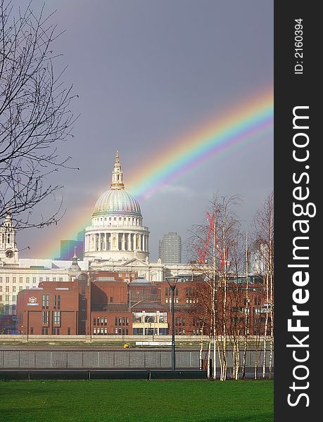 Cathedral of St Paul, London, UK with Rainbow (symbol for the covenant between humankind and God). Cathedral of St Paul, London, UK with Rainbow (symbol for the covenant between humankind and God)
