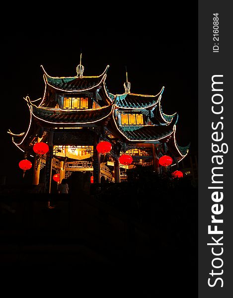 An ancient  temple at night - mysterious scene in China