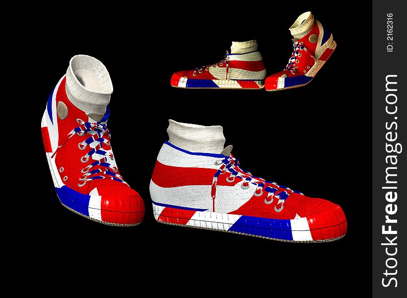 A pair of shoes with the Union Jack flag on them, its the flag of Great Britain. A pair of shoes with the Union Jack flag on them, its the flag of Great Britain.