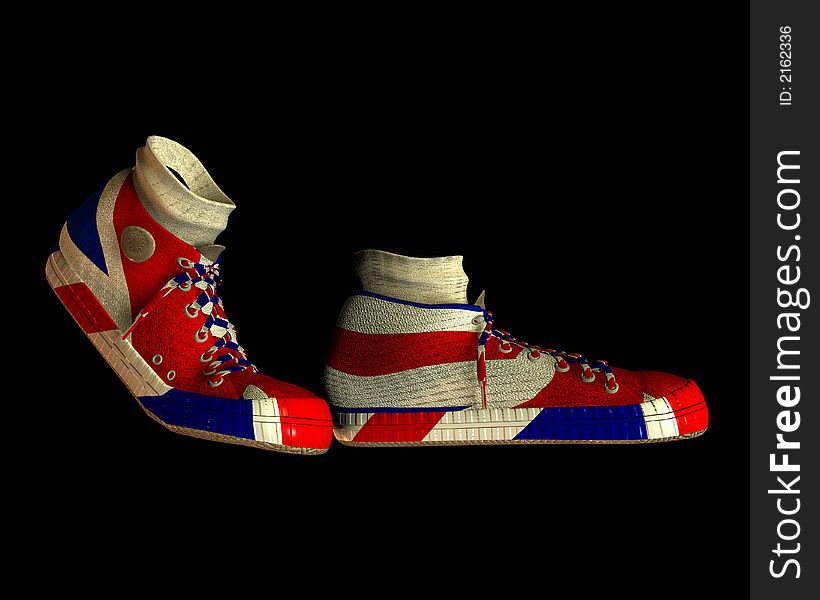 A pair of shoes with the Union Jack flag on them, its the flag of Great Britain. A pair of shoes with the Union Jack flag on them, its the flag of Great Britain.