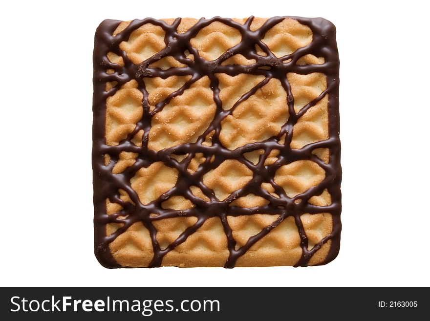 Square cookie with chocolate glaze decoration. Square cookie with chocolate glaze decoration