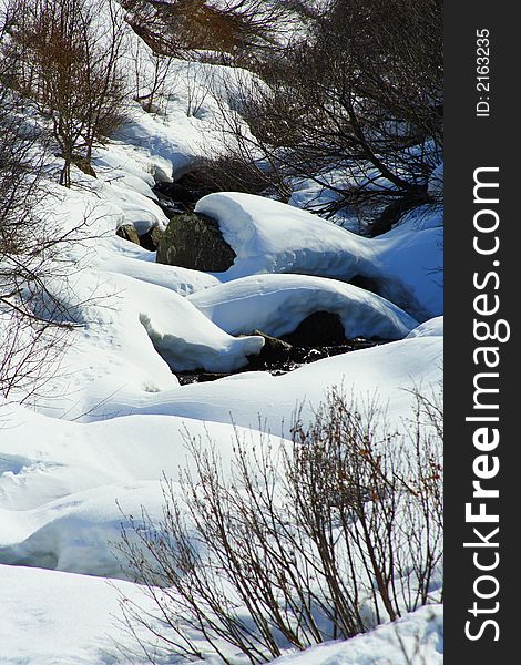 Winter landscape near a small river in the alps