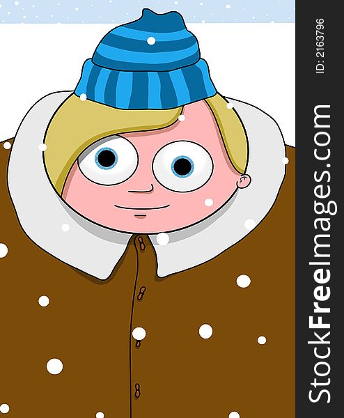 Illustration of person outside in the snow, wearing lots of clothes. Illustration of person outside in the snow, wearing lots of clothes