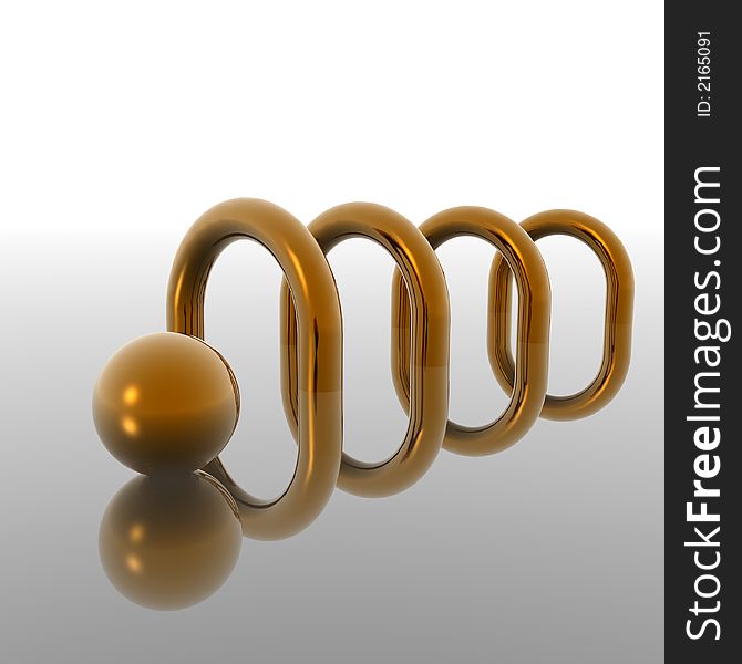 Golden gates and sphere on glass surface - 3d scene. Golden gates and sphere on glass surface - 3d scene.