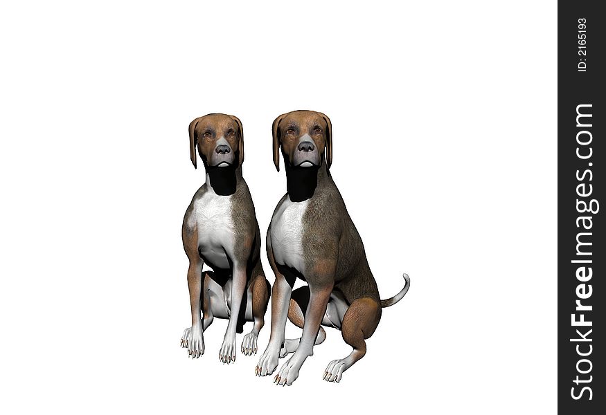 An pair of alert hounds watch intently. Computer Generated Image, 3D Models. An pair of alert hounds watch intently. Computer Generated Image, 3D Models