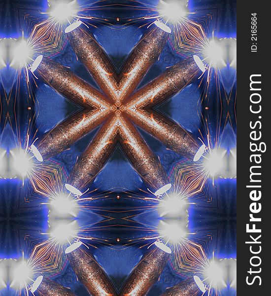 Kaleidoscope cross from photo of sparks from welder's torch