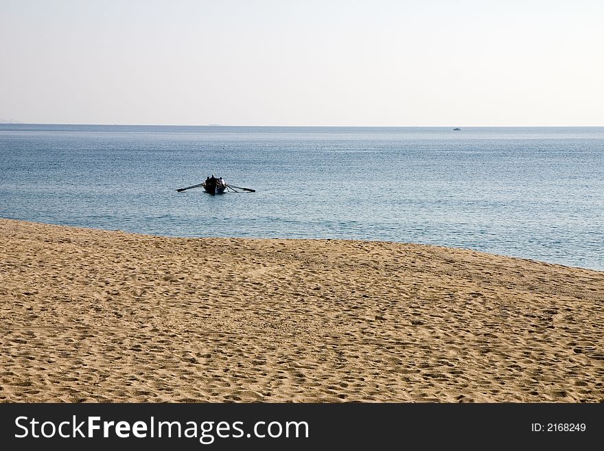 Rowboat near the beach, Mediterranean Sea, Catalonia, Spain