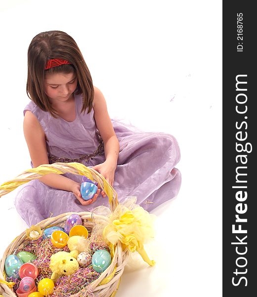 Little girl with Easter basket down shot. Little girl with Easter basket down shot