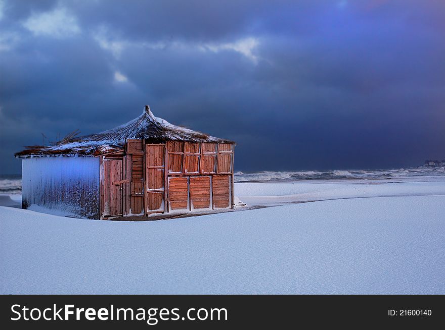 A cottage on the beach on winter. A cottage on the beach on winter