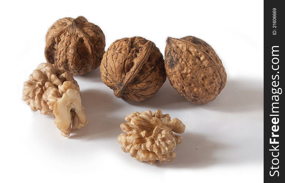 On a white background in the walnut. On a white background in the walnut