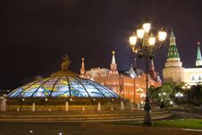 View Of Glass Cupola And Kremlin Wall At Night Stock Photography