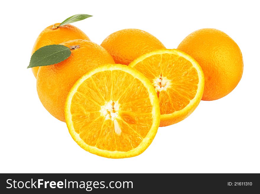 Fresh juicy oranges isolated on white
