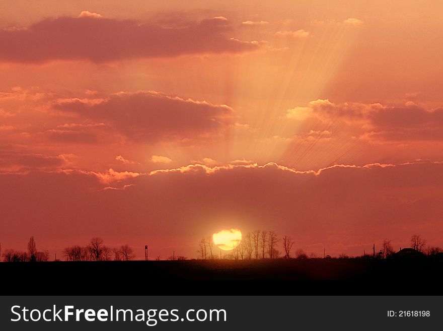 Beautiful sunset over rural landscape