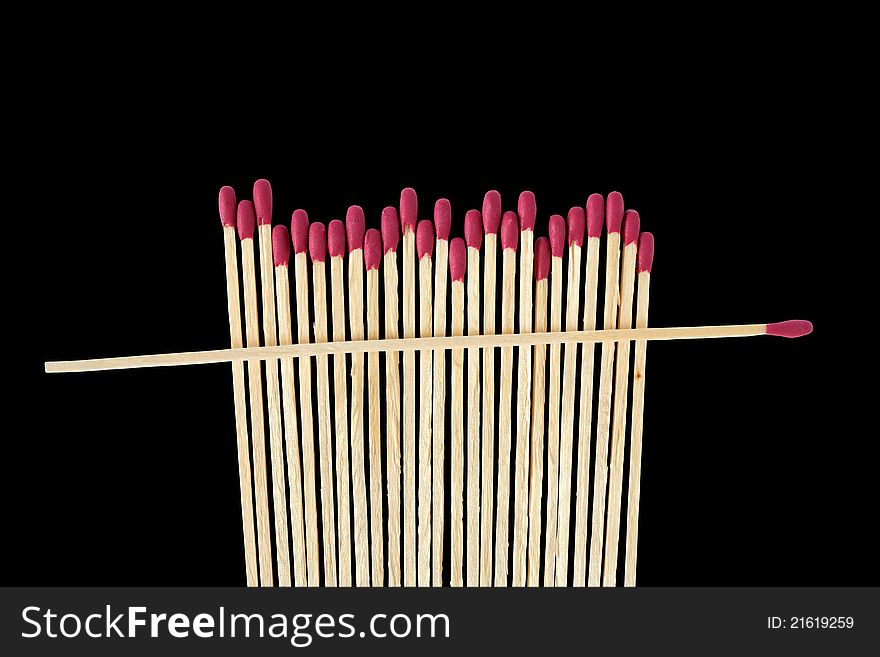 Set of ordinary wooden matches isolated on black background. Clipping path is included. Set of ordinary wooden matches isolated on black background. Clipping path is included