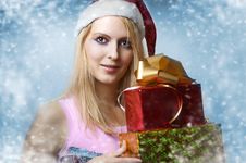 Christmas Concept. Happy Woman With Gifts Stock Photography Christmas Concept. Happy Woman With Gifts Stock Photography
