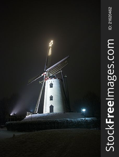 Mill By Night With Lightened Star