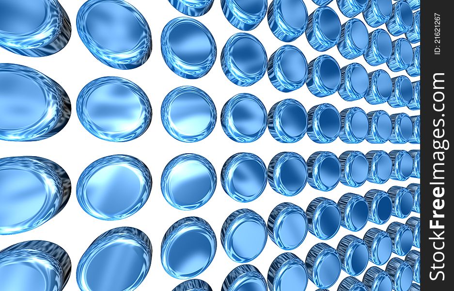 A Wall Of Abstract 3d Shiny Blue Metallic Disks. A Wall Of Abstract 3d Shiny Blue Metallic Disks