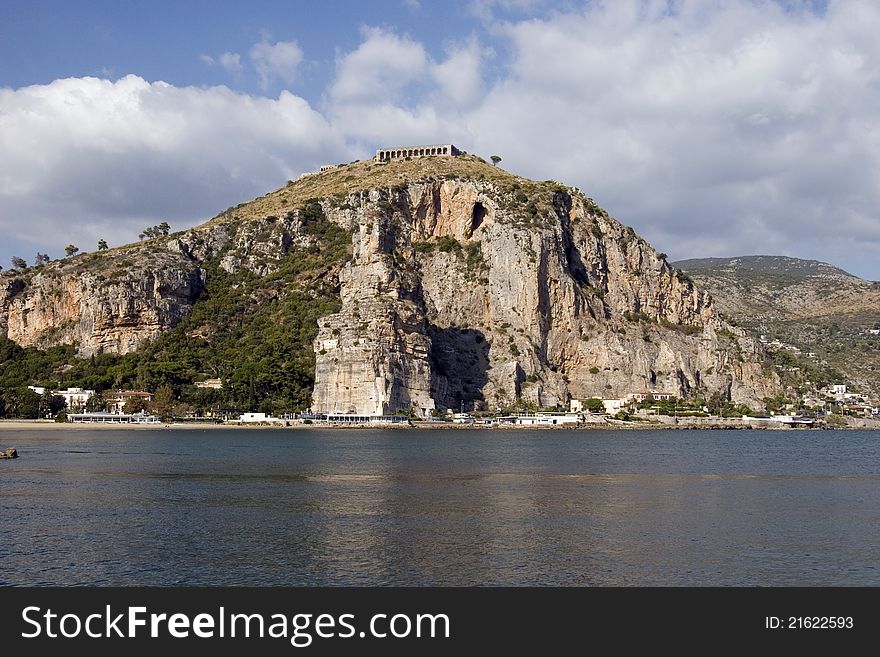 Jupiter's mountain and temple, over terracina's beach