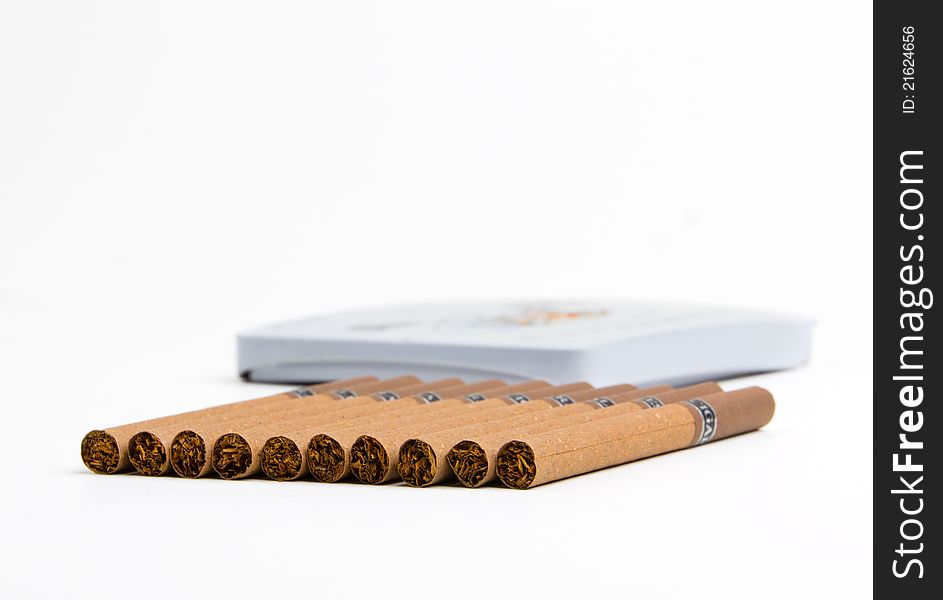 Cigarettes on the table on a white background