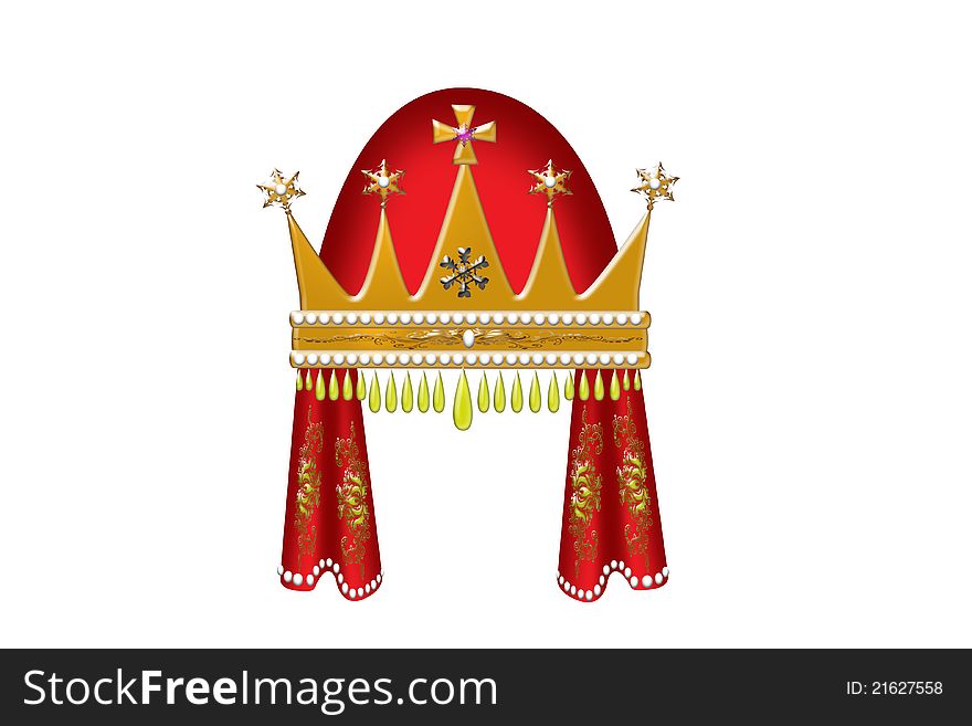 Gold Princess crown (russian style) with a red. Gold Princess crown (russian style) with a red
