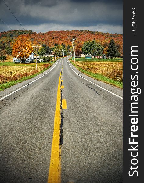 Country road with fall colors in upstate ny