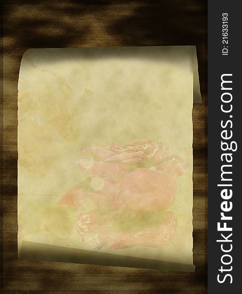 Grunge old paper texture with rose, background. Grunge old paper texture with rose, background