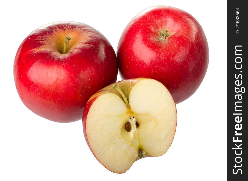 Two red apples and half of apple