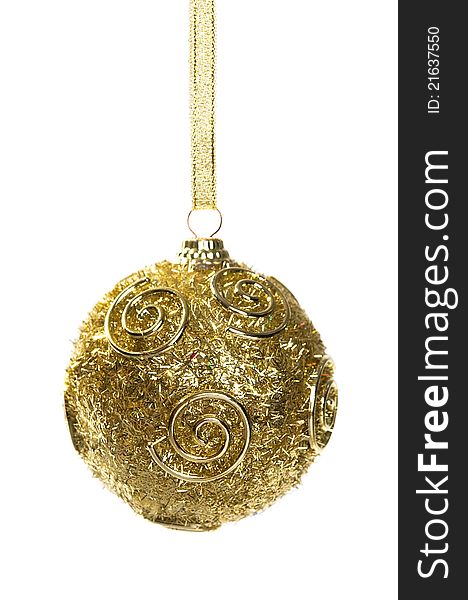 Golden xmas bauble isolated on the white.