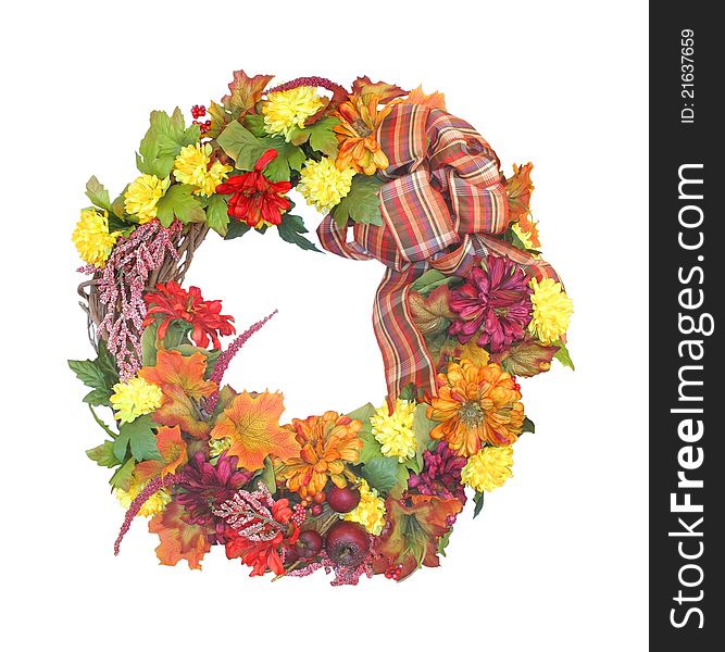 Wreath with fall and autumn decorations. Isolated on white. Wreath with fall and autumn decorations. Isolated on white.