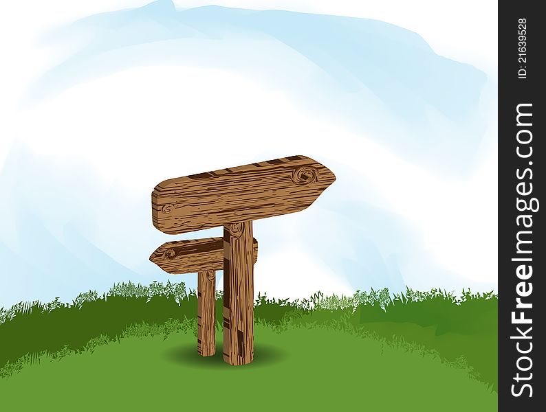 Illustration of green lawn with wooden signs. Illustration of green lawn with wooden signs