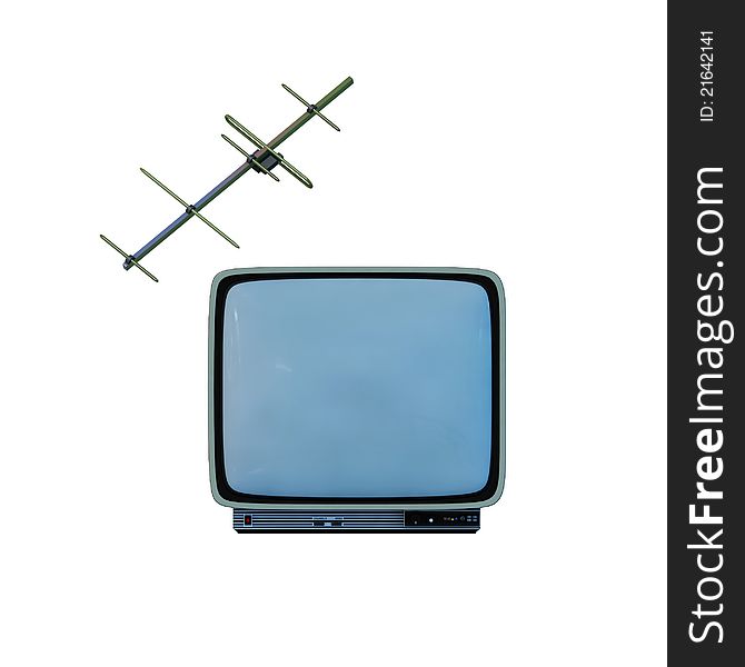 Old retro tv with antenna on white background