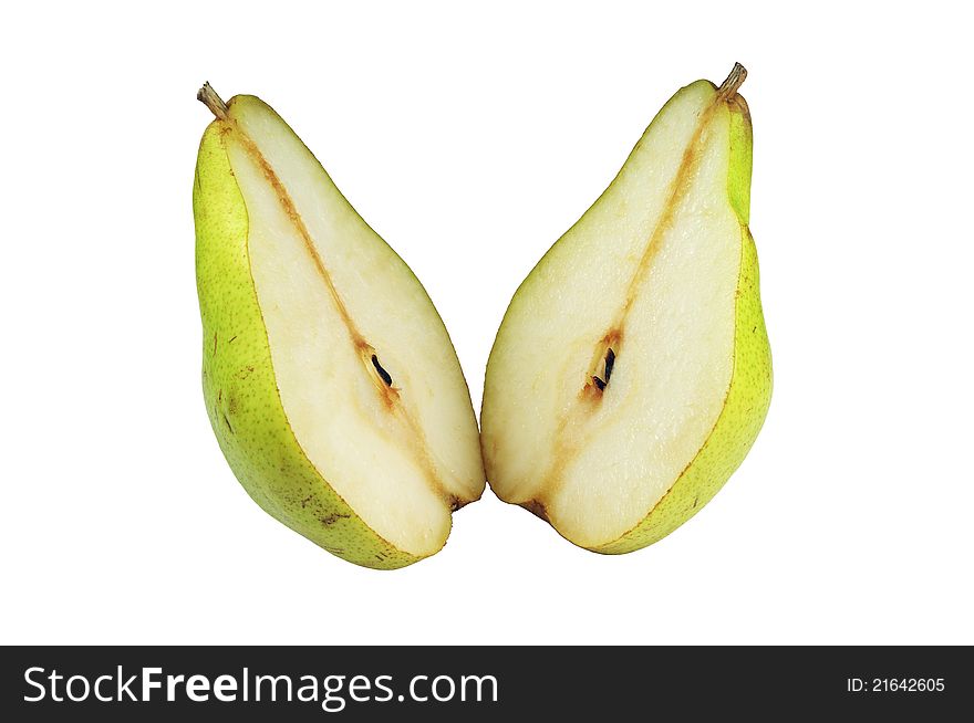 Sliced pears on a white background