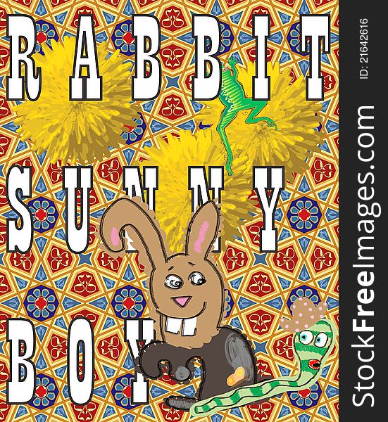 Rabbit - the sunny boy. Collage colorful illustration. Rabbit - the sunny boy. Collage colorful illustration