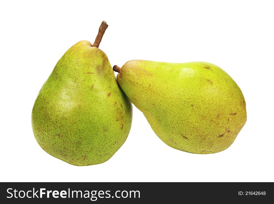 Two pears on a white background